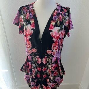 City Chic Black Floral Blouse